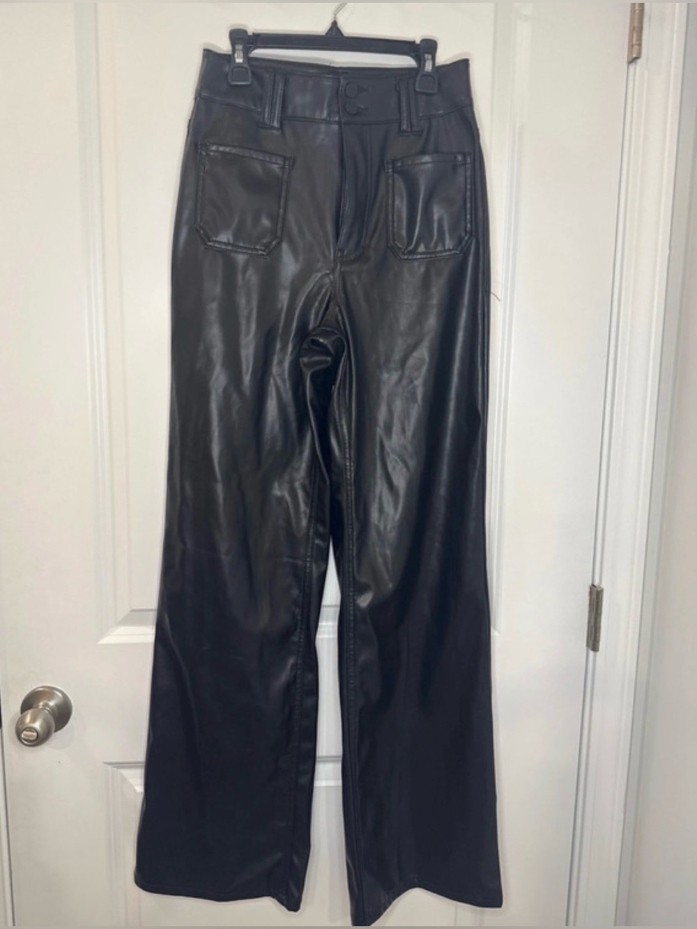 Black Faux Leather Wide-Leg Pants